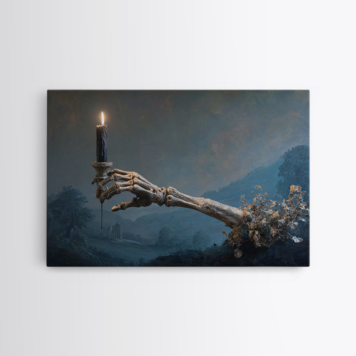 The Skeletal Hand Candleholder, Romantic Gothic Landscape, Landscape Wall Art, Dark Fantasy Wall Art, Canvas Print
