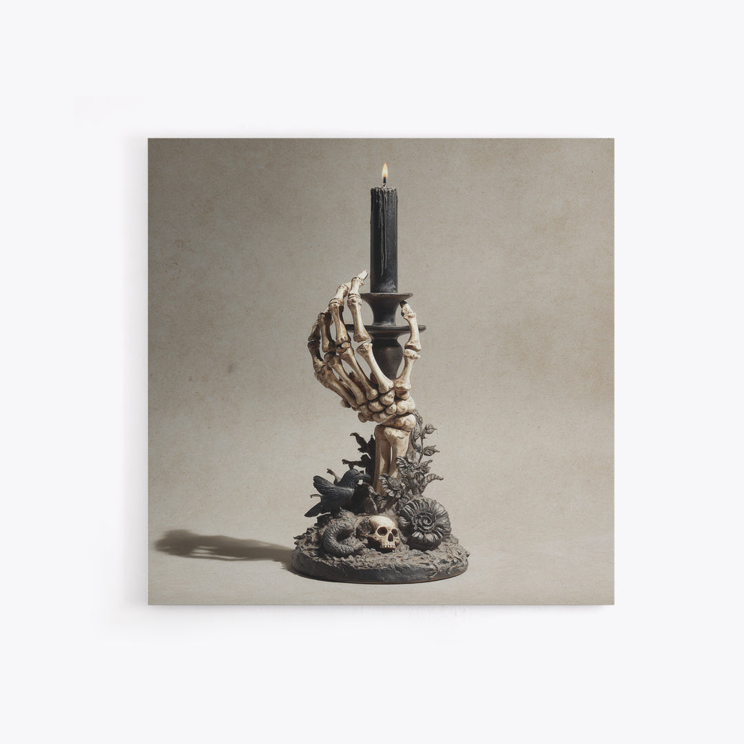 The Skeletal Hand Candleholder, Symbolist Dream Art, Square Wall Art, Dark Fantasy Wall Art, Framed Canvas Print, Halloween Wall Art