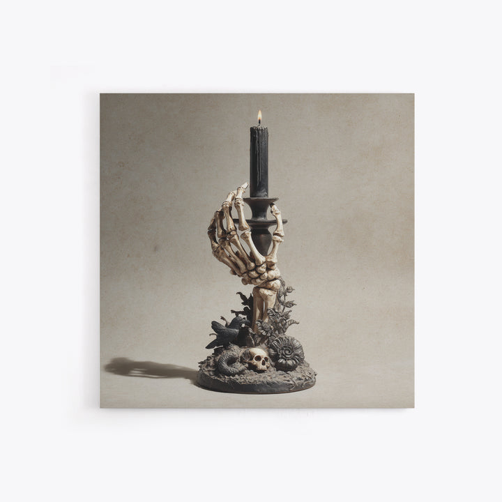 The Skeletal Hand Candleholder, Symbolist Dream Art, Square Wall Art, Dark Fantasy Wall Art, Framed Canvas Print, Halloween Wall Art