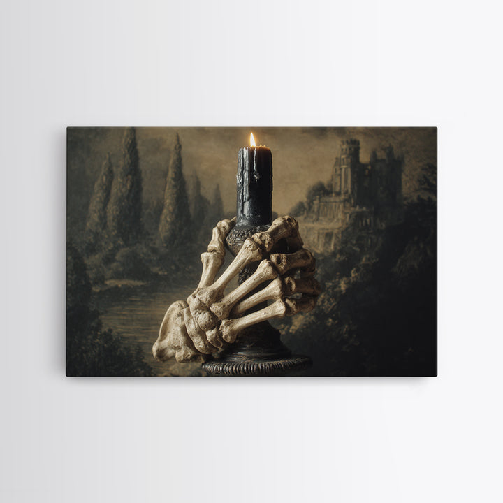 The Skeletal Hand Candleholder, Symbolist Gothic Landscape, Landscape Wall Art, Gothic Horror Wall Art, Framed Canvas Print