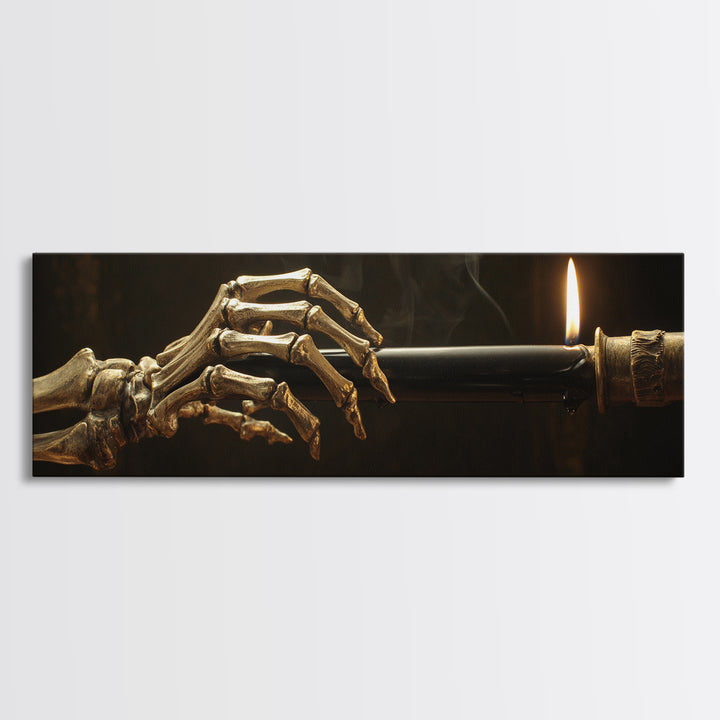 The Skeletal Hand Candleholder, Ornate Symbolist Art, Extra Wide Wall Art, Dark Halloween Decor, Canvas Print, Halloween Wall Art