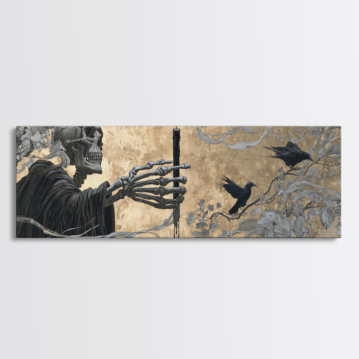The Skeletal Hand Candleholder, Symbolist Death Art, Extra Wide Wall Art, Gothic Horror Wall Art, Canvas Print, Halloween Wall Art