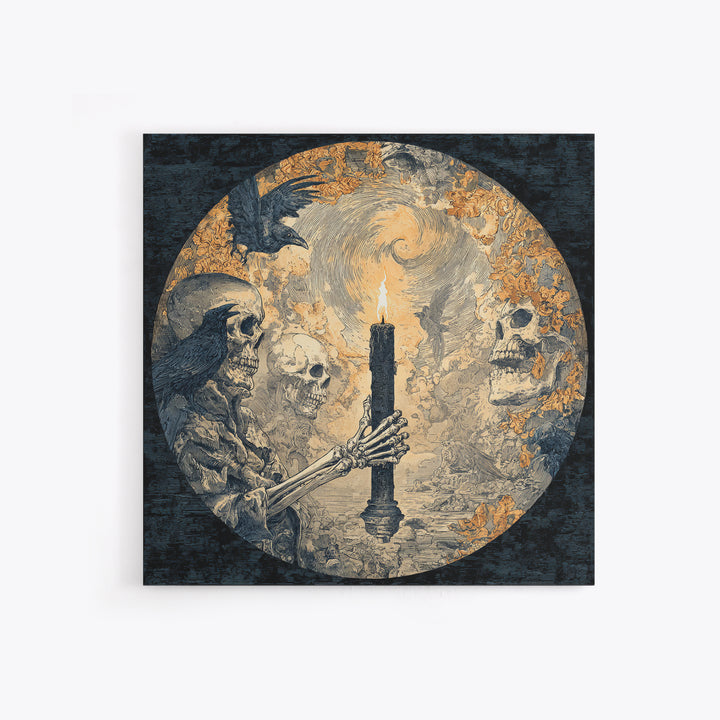 The Skeletal Hand Candleholder, Symbolist Etching Art, Square Wall Art, Gothic Horror Wall Art, Canvas Print, Halloween Wall Art