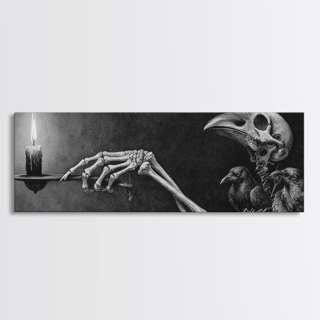 The Skeletal Hand Candleholder, Expressionist Nightmare Art, Extra Wide Wall Art, Dark Halloween Decor, Canvas Print, Halloween Wall Art