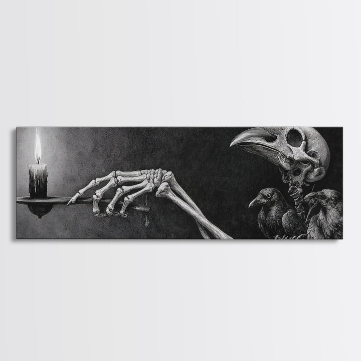 The Skeletal Hand Candleholder, Expressionist Nightmare Art, Extra Wide Wall Art, Dark Halloween Decor, Canvas Print, Halloween Wall Art