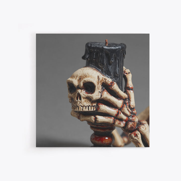 The Skeletal Hand Candleholder, Macabre Folk Print Art, Square Wall Art, Dark Fantasy Wall Art, Framed Canvas Print