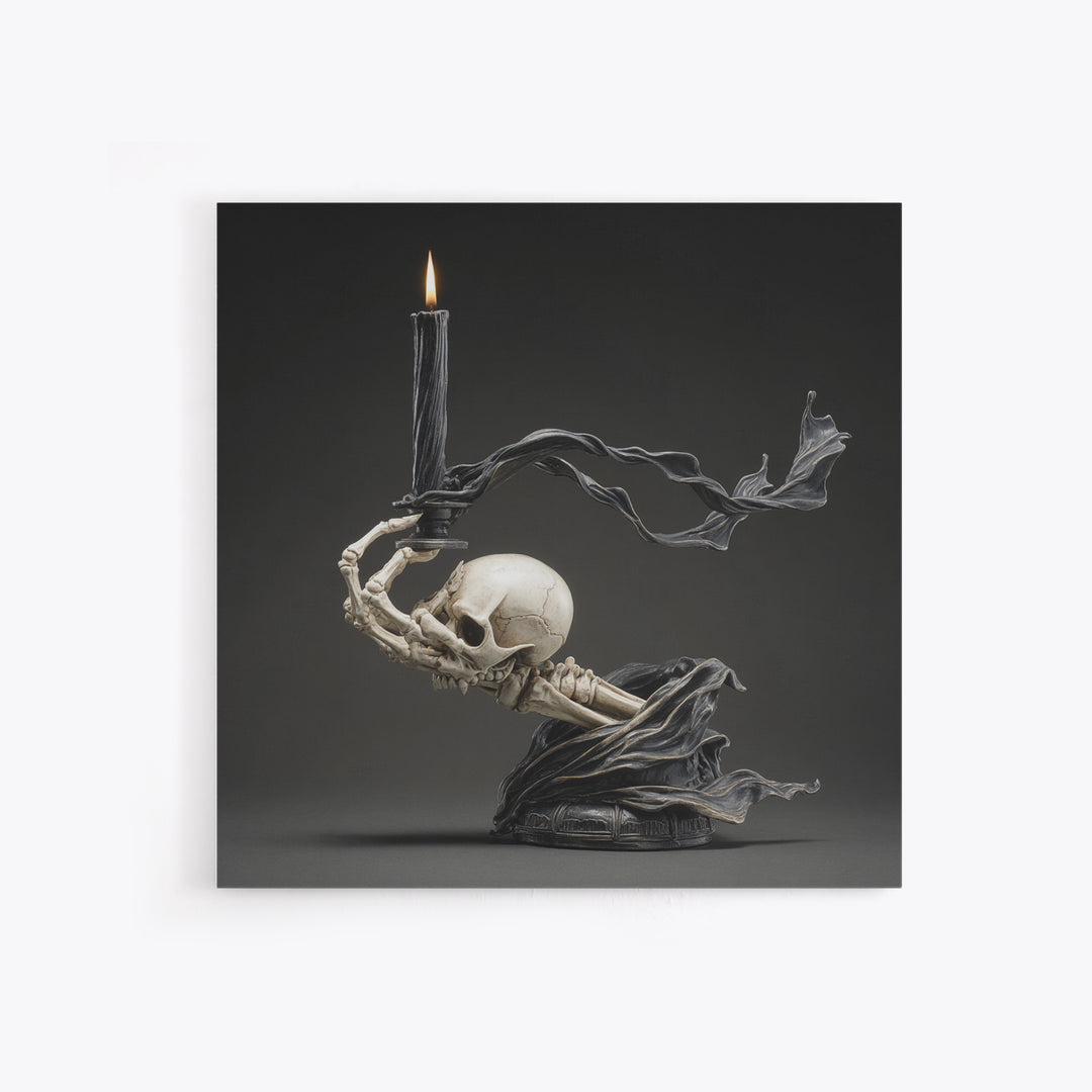 The Skeletal Hand Candleholder, Biomechanical Horror Art, Square Wall Art, Dark Halloween Decor, Canvas Print, Halloween Wall Art