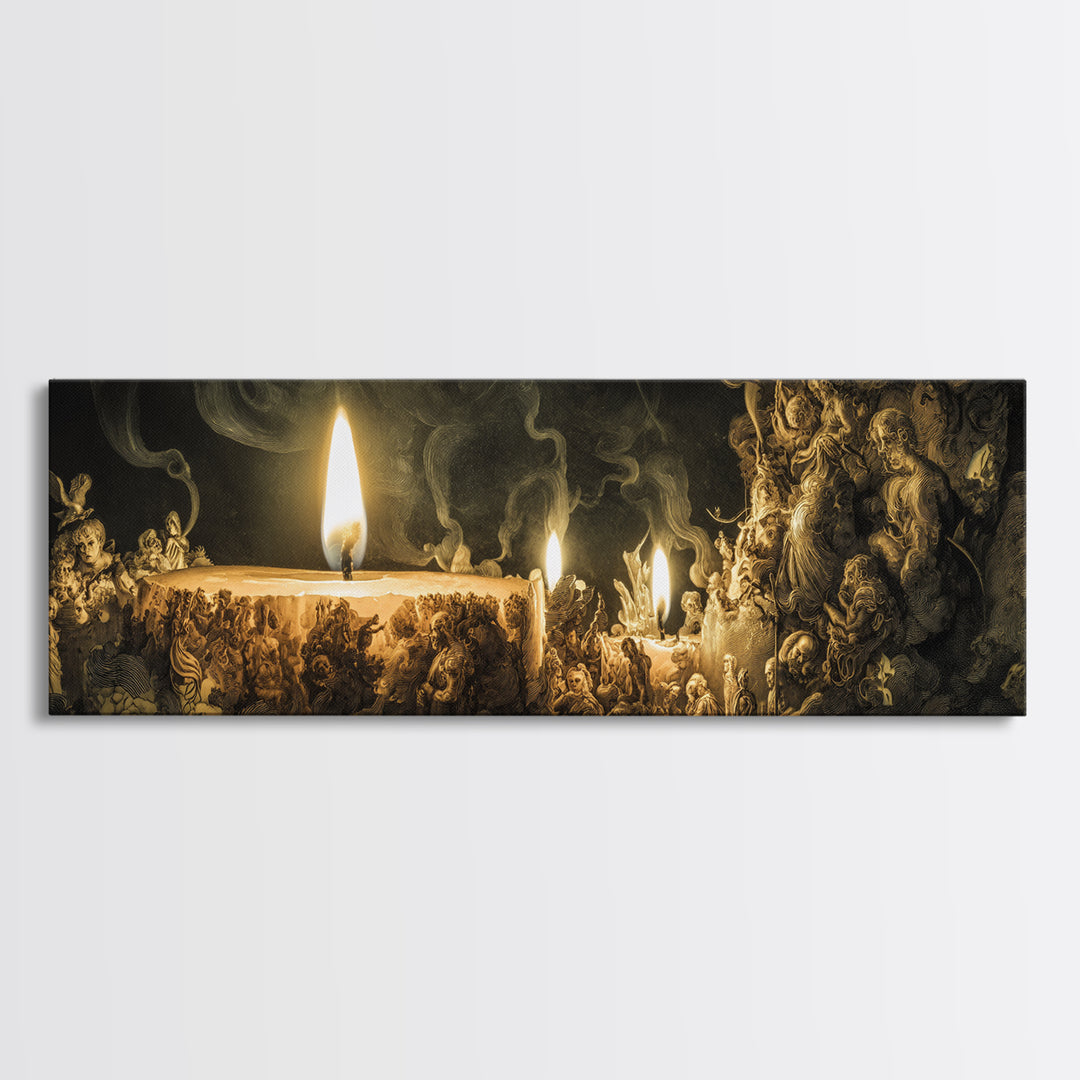 The Black Wax Candle, Medieval Grotesque Art, Extra Wide Wall Art, Dark Halloween Decor, Framed Canvas Print, Halloween Wall Art