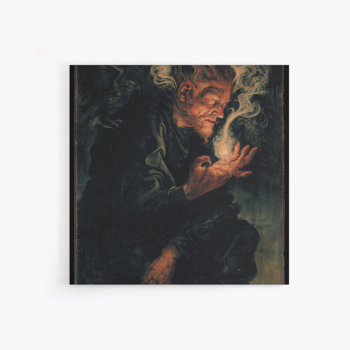 The Black Wax Candle, Dark Renaissance Art, Square Wall Art, Macabre Wall Art, Canvas Print, Halloween Wall Art