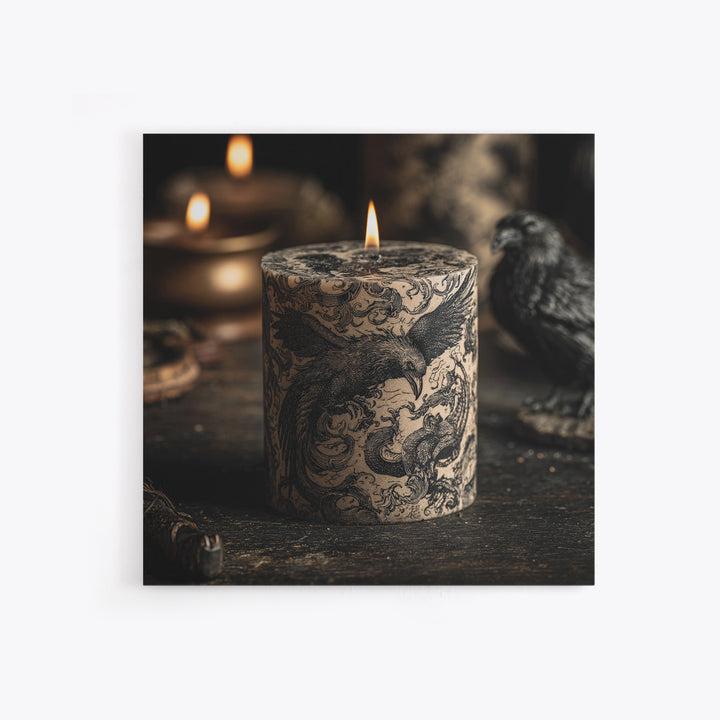 The Black Wax Candle, Renaissance Engraving Art, Square Wall Art, Gothic Horror Wall Art, Framed Canvas Print, Halloween Wall Art