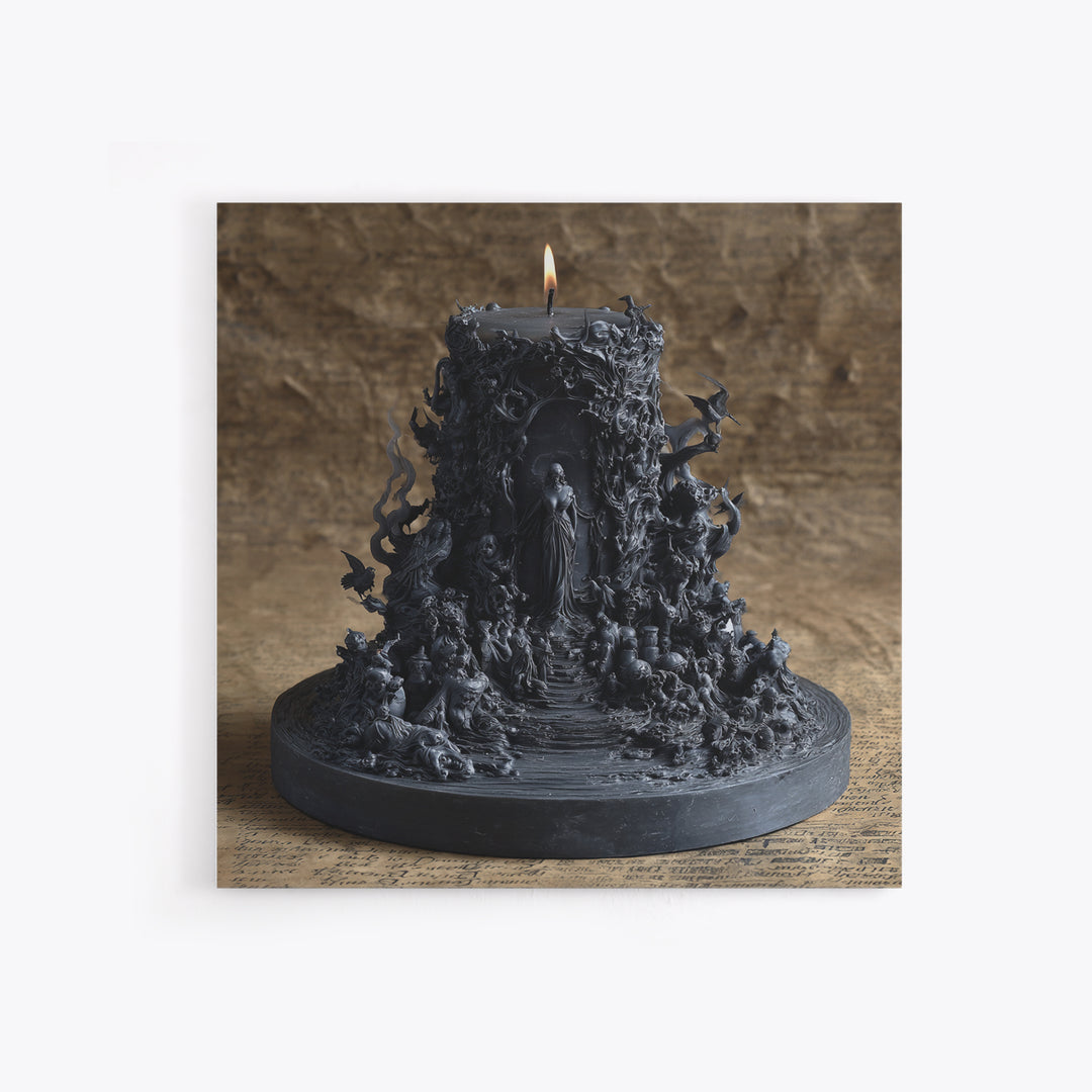 The Black Wax Candle, Baroque Witchcraft Art, Square Wall Art, Dark Fantasy Wall Art, Framed Canvas Print, Halloween Wall Art