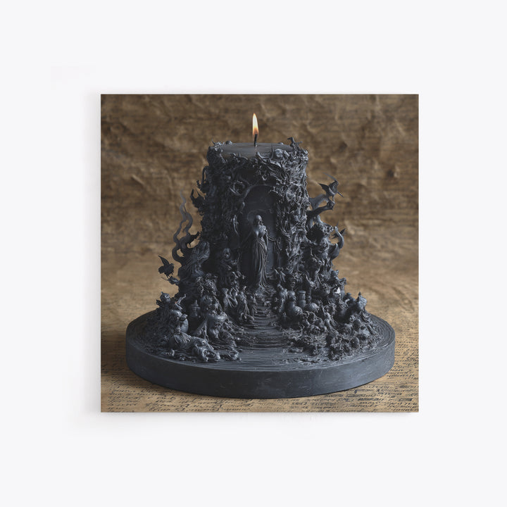 The Black Wax Candle, Baroque Witchcraft Art, Square Wall Art, Dark Fantasy Wall Art, Framed Canvas Print, Halloween Wall Art