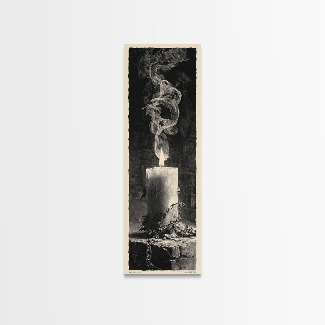 The Black Wax Candle, Architectural Etching Art, Tall Narrow Wall Art, Macabre Wall Art, Framed Canvas Print