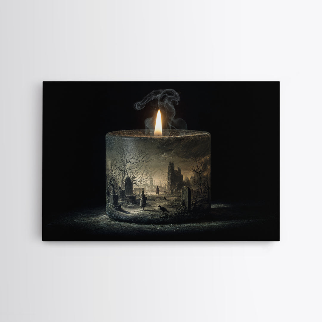 The Black Wax Candle, Romantic Gothic Landscape, Landscape Wall Art, Macabre Wall Art, Canvas Print, Halloween Wall Art