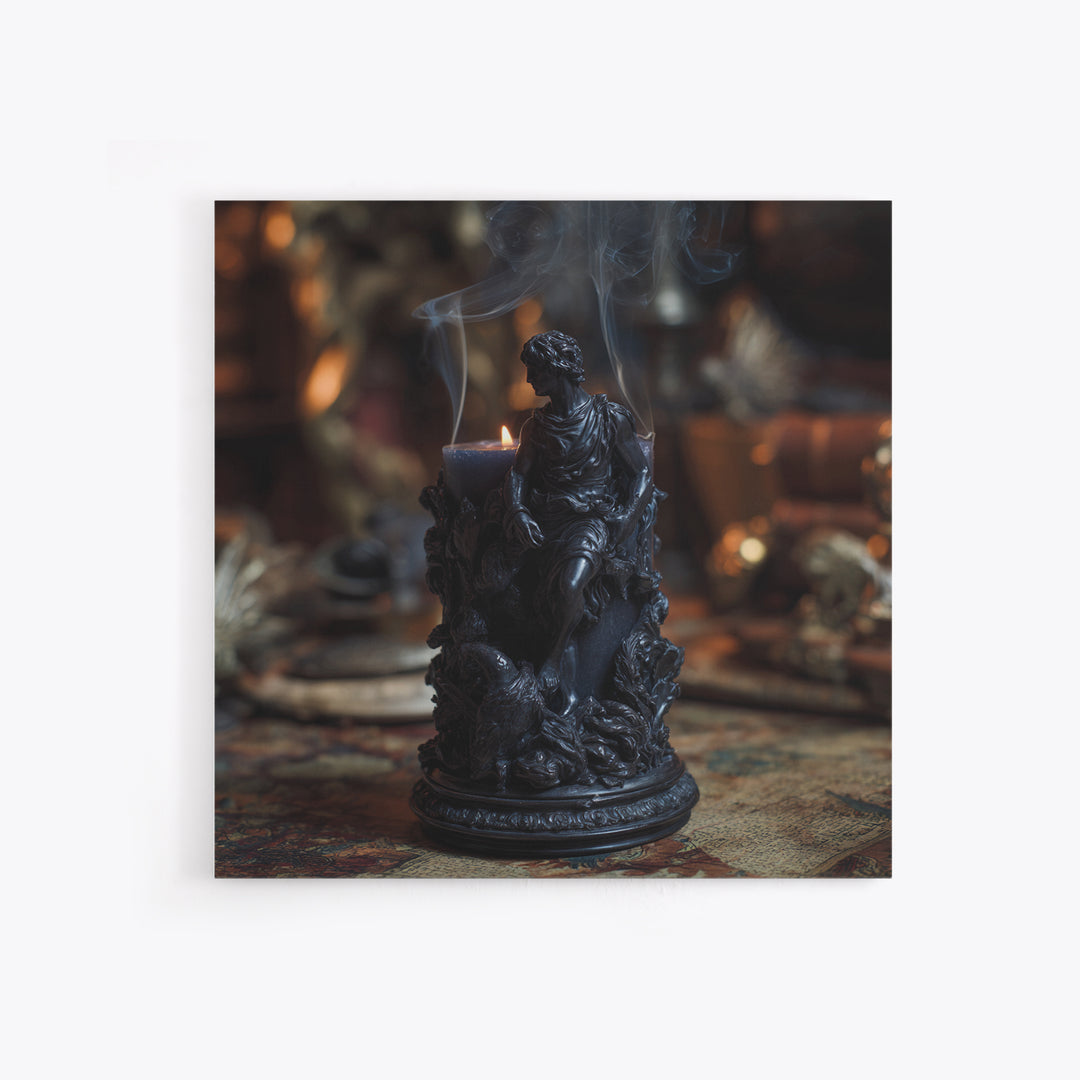 The Black Wax Candle, Ornate Symbolist Art, Square Wall Art, Dark Fantasy Wall Art, Framed Canvas Print, Halloween Wall Art