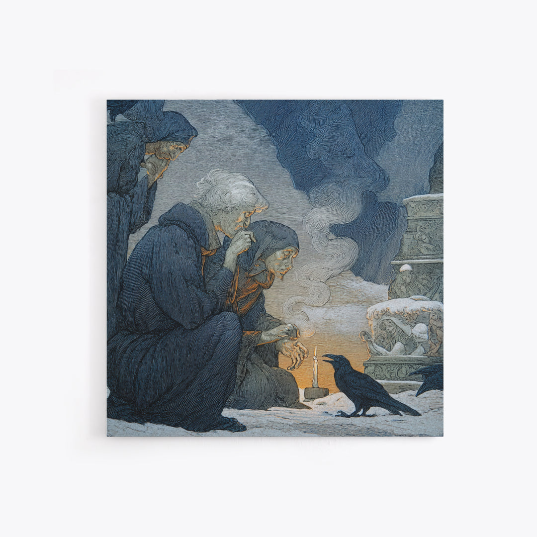 The Black Wax Candle, Symbolist Death Art, Square Wall Art, Dark Halloween Decor, Canvas Print, Halloween Wall Art