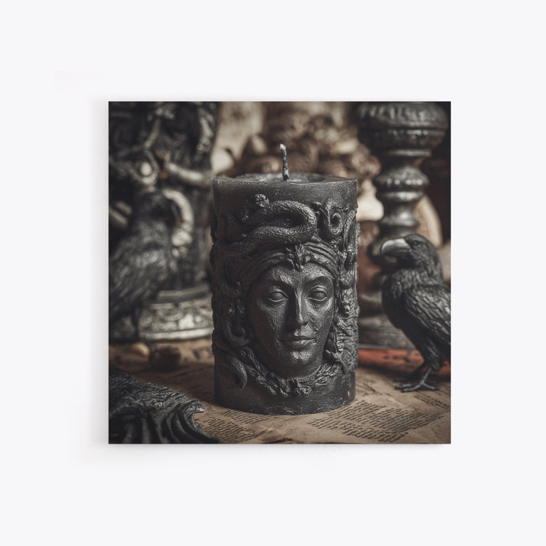 The Black Wax Candle, Dark Symbolist Art, Square Wall Art, Gothic Horror Wall Art, Canvas Print, Halloween Wall Art