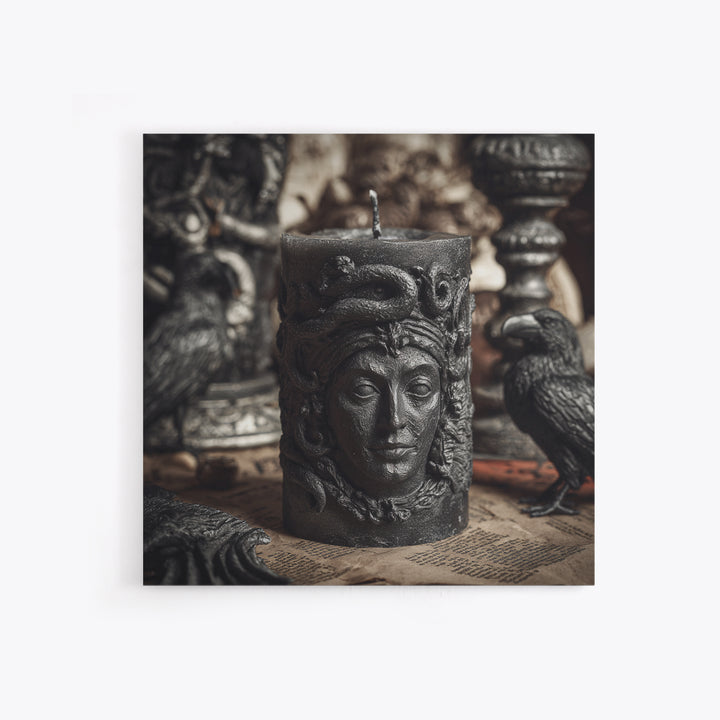 The Black Wax Candle, Dark Symbolist Art, Square Wall Art, Gothic Horror Wall Art, Canvas Print, Halloween Wall Art