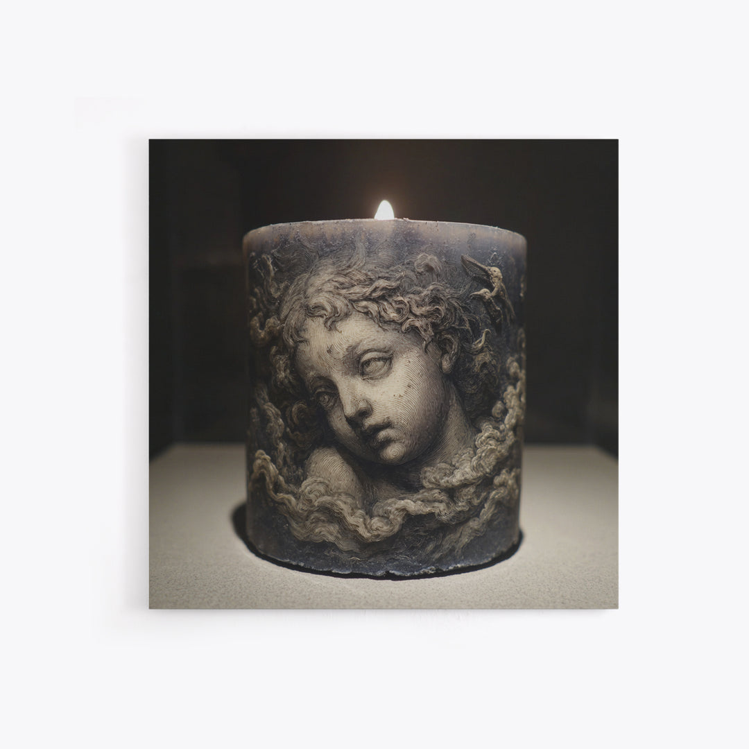 The Black Wax Candle, Symbolist Etching Art, Square Wall Art, Macabre Wall Art, Framed Canvas Print, Halloween Wall Art