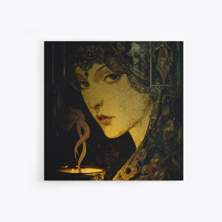 The Black Wax Candle, Stained Glass Gothic Art, Square Wall Art, Dark Fantasy Wall Art, Canvas Print, Halloween Wall Art