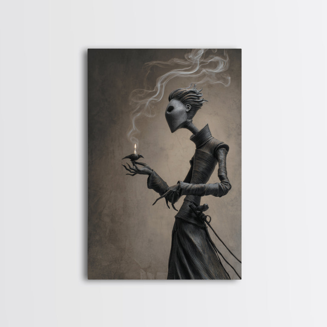 The Black Wax Candle, Victorian Macabre Art, Vertical Wall Art, Dark Halloween Decor, Framed Canvas Print, Halloween Wall Art