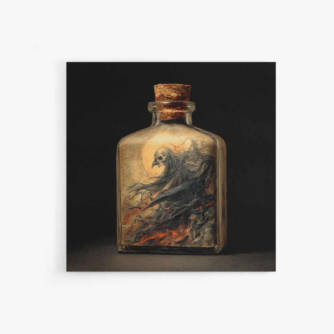 The Bottled Ghost, Dark Renaissance Art, Square Wall Art, Dark Fantasy Wall Art, Framed Canvas Print, Halloween Wall Art