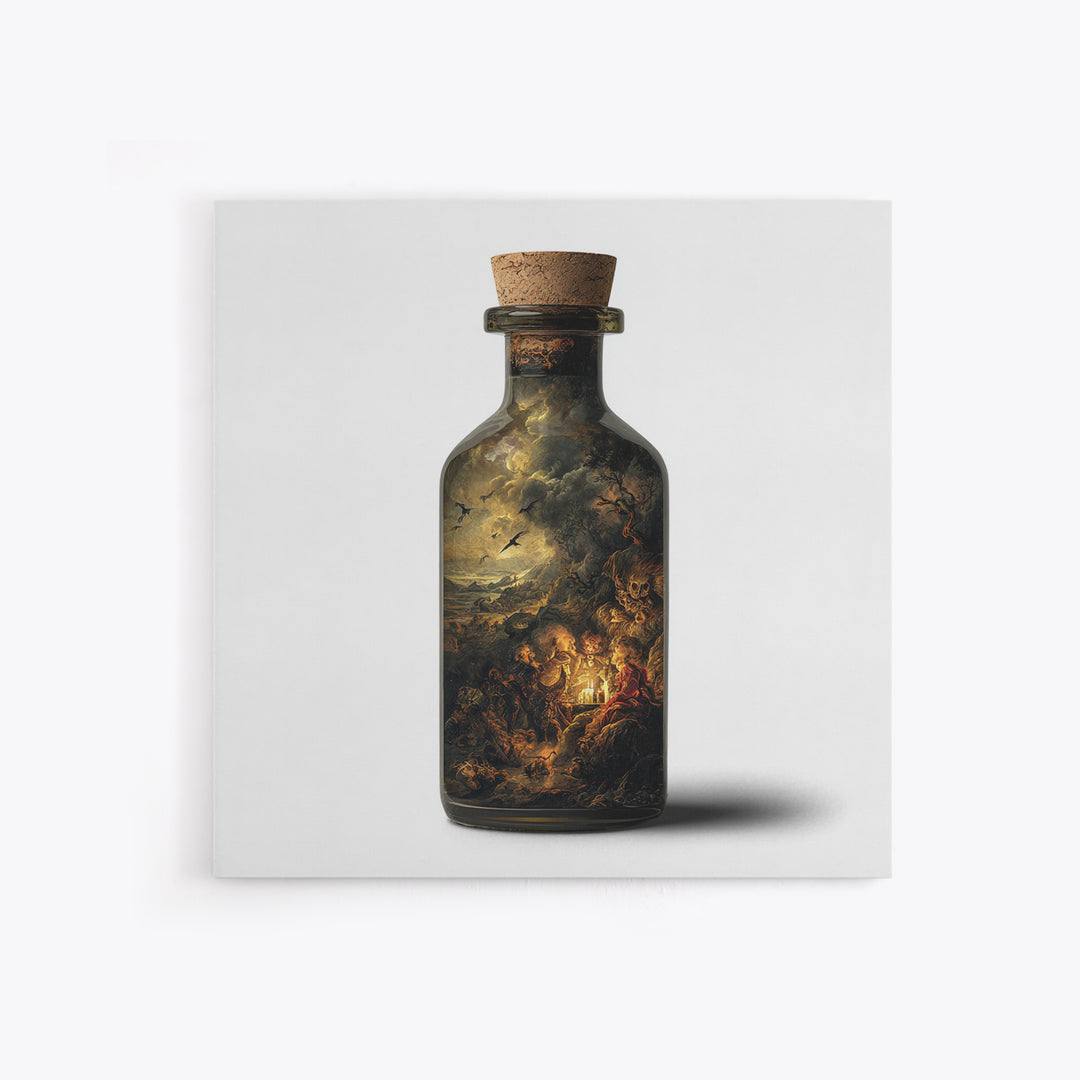 The Bottled Ghost, Baroque Witchcraft Art, Square Wall Art, Dark Halloween Decor, Framed Canvas Print, Halloween Wall Art