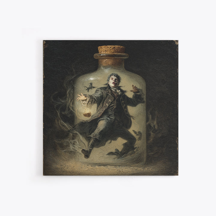 The Bottled Ghost, Gothic Nightmare Art, Square Wall Art, Gothic Horror Wall Art, Canvas Print, Halloween Wall Art, Seasonal Home Decor