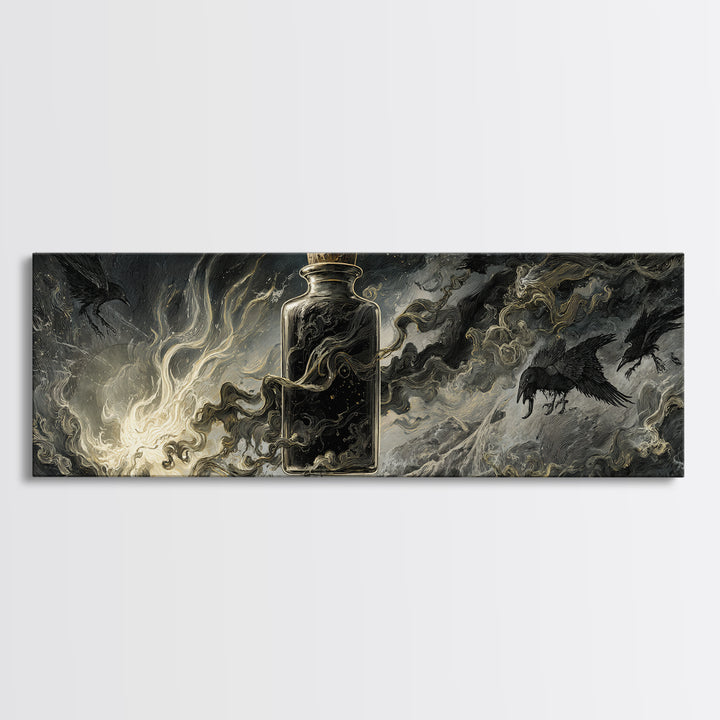 The Bottled Ghost, Visionary Gothic Art, Extra Wide Wall Art, Dark Fantasy Wall Art, Framed Canvas Print, Halloween Wall Art
