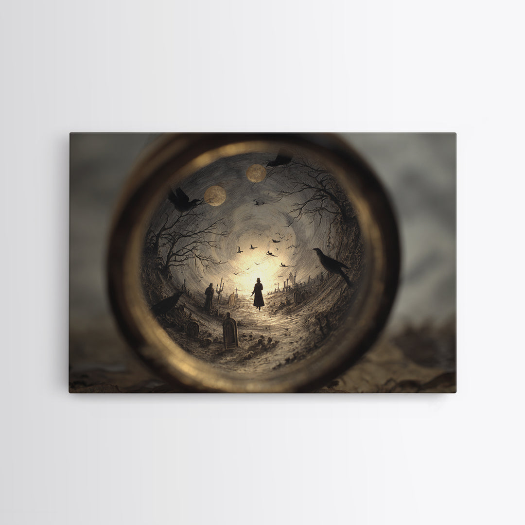 The Bottled Ghost, Romantic Gothic Landscape, Landscape Wall Art, Dark Halloween Decor, Framed Canvas Print, Halloween Wall Art