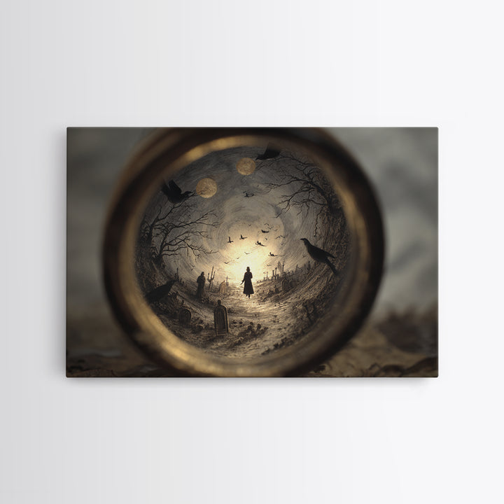 The Bottled Ghost, Romantic Gothic Landscape, Landscape Wall Art, Dark Halloween Decor, Framed Canvas Print, Halloween Wall Art