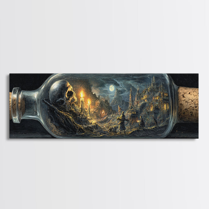 The Bottled Ghost, Apocalyptic Romantic Art, Extra Wide Wall Art, Dark Fantasy Wall Art, Canvas Print, Halloween Wall Art