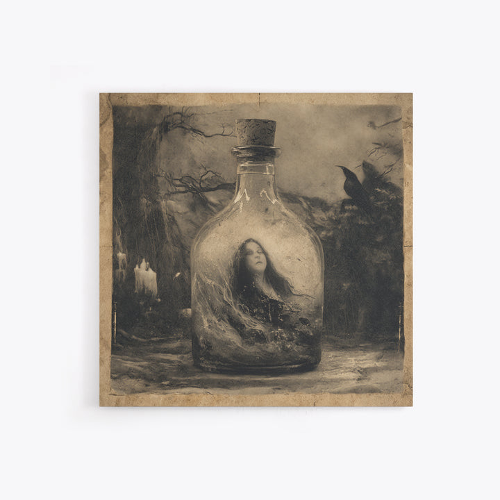 The Bottled Ghost, Symbolist Dream Art, Square Wall Art, Macabre Wall Art, Canvas Print, Halloween Wall Art, Dark Fantasy Art
