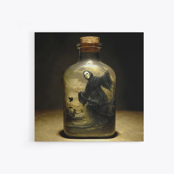 The Bottled Ghost, Symbolist Gothic Landscape, Square Wall Art, Dark Halloween Decor, Canvas Print, Halloween Wall Art, Horror Wall Art