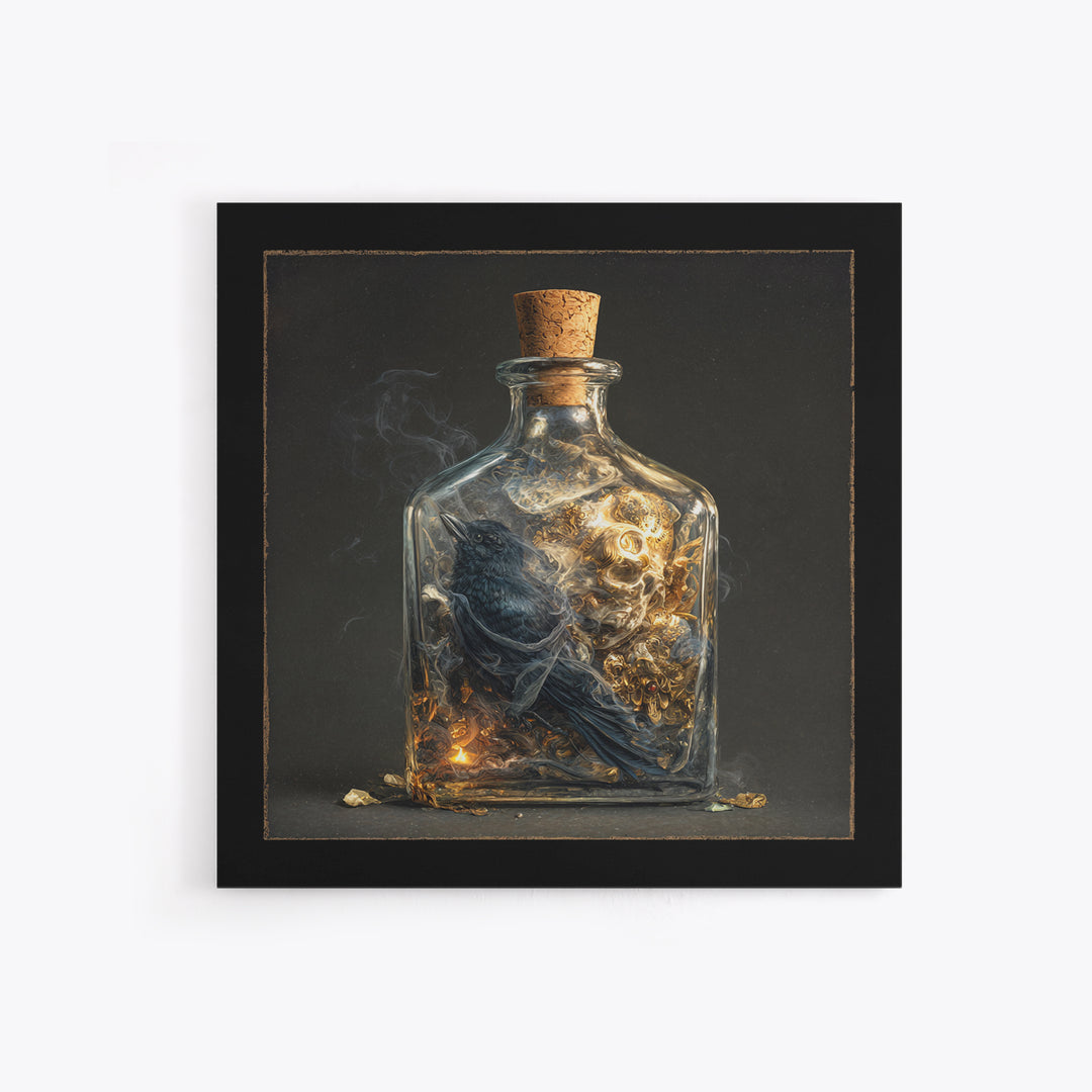 The Bottled Ghost, Ornate Symbolist Art, Square Wall Art, Dark Halloween Decor, Framed Canvas Print, Halloween Wall Art