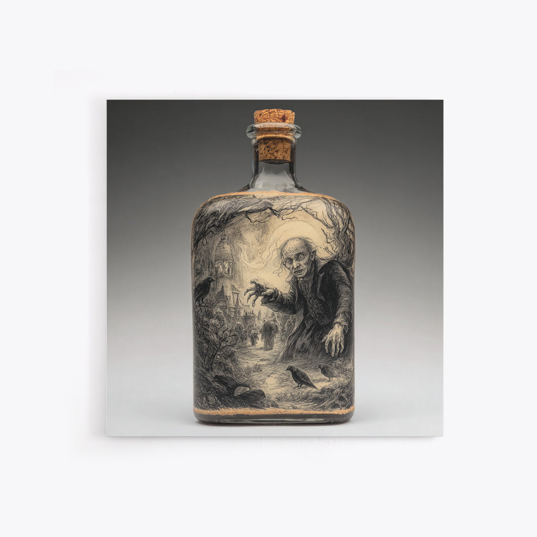 The Bottled Ghost, Expressionist Nightmare Art, Square Wall Art, Dark Fantasy Wall Art, Framed Canvas Print, Halloween Wall Art