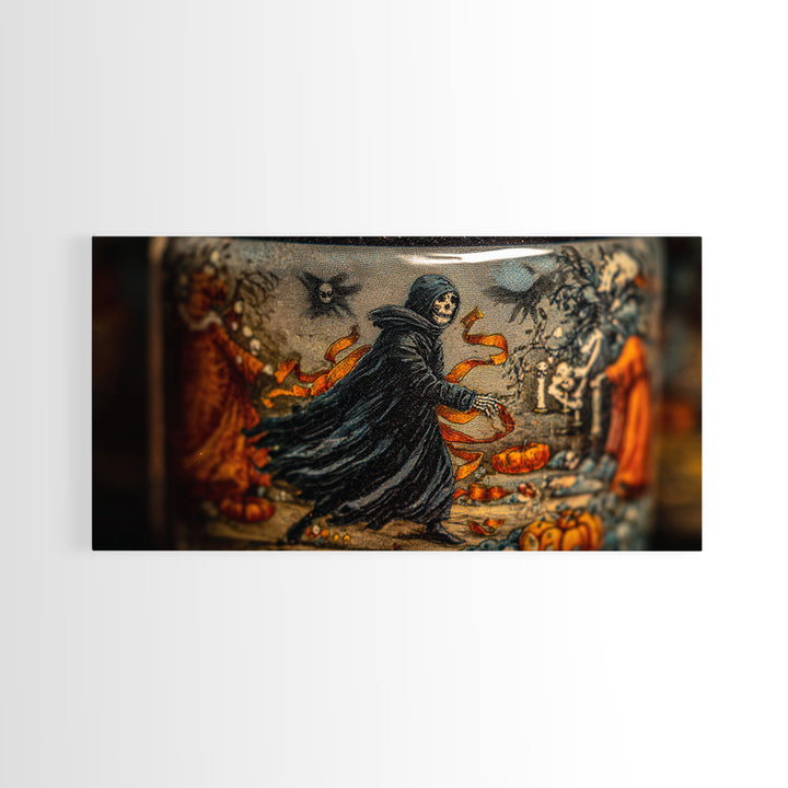 The Bottled Ghost, Grotesque Carnival Art, Wide Panoramic Art, Gothic Horror Wall Art, Framed Canvas Print, Halloween Wall Art
