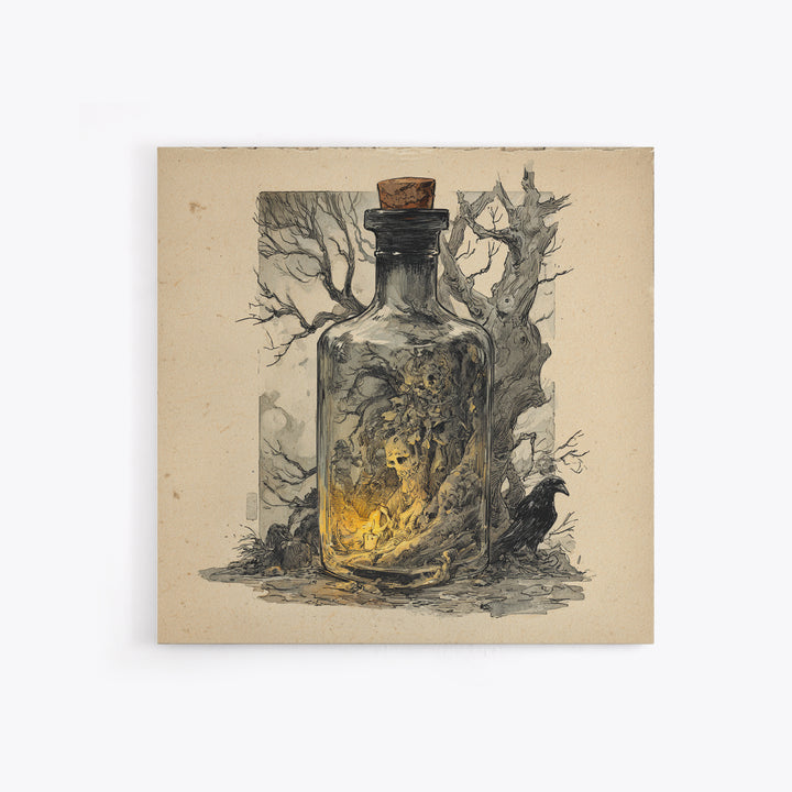 The Bottled Ghost, Gothic Storybook Art, Square Wall Art, Gothic Horror Wall Art, Canvas Print, Halloween Wall Art, Spooky Wall Decor