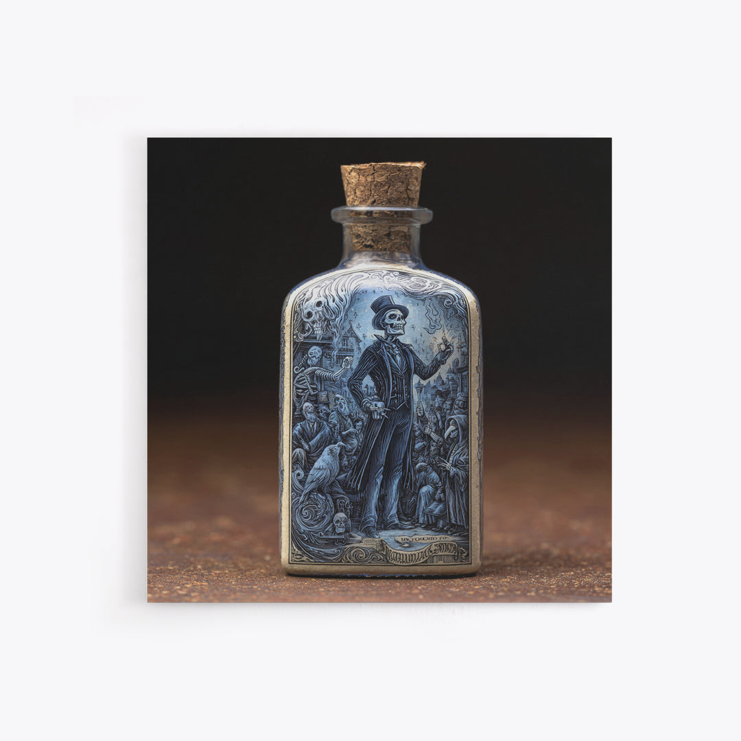 The Bottled Ghost, Macabre Folk Print Art, Square Wall Art, Dark Fantasy Wall Art, Framed Canvas Print, Halloween Wall Art