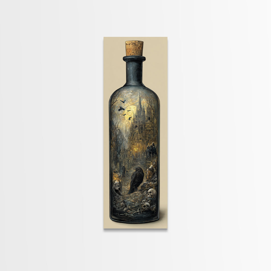 The Bottled Ghost, Surreal Apocalyptic Art, Tall Narrow Wall Art, Gothic Horror Wall Art, Framed Canvas Print, Halloween Wall Art