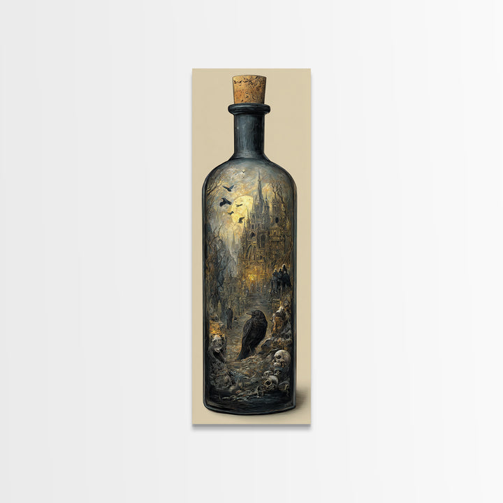 The Bottled Ghost, Surreal Apocalyptic Art, Tall Narrow Wall Art, Gothic Horror Wall Art, Framed Canvas Print, Halloween Wall Art