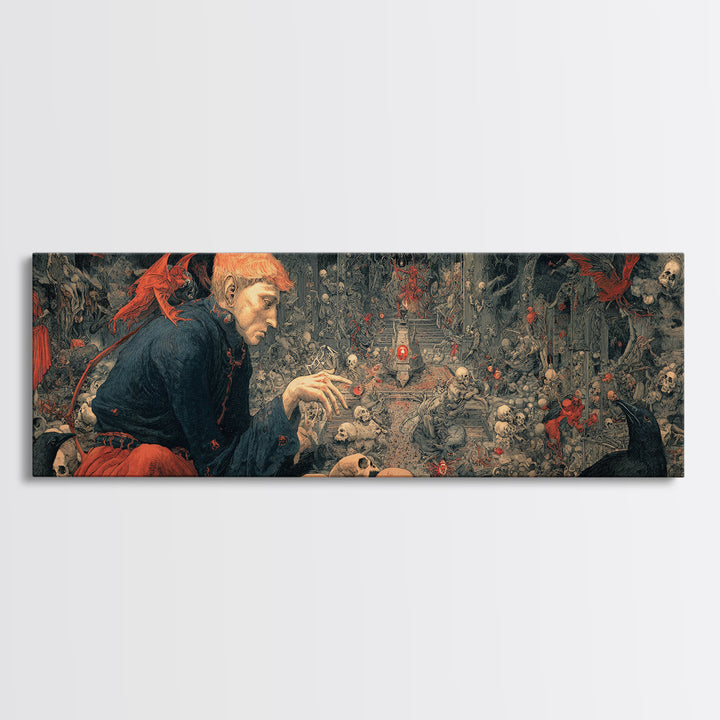 The Coffin Key, Medieval Grotesque Art, Extra Wide Wall Art, Dark Halloween Decor, Canvas Print, Halloween Wall Art, Dark Fantasy Art