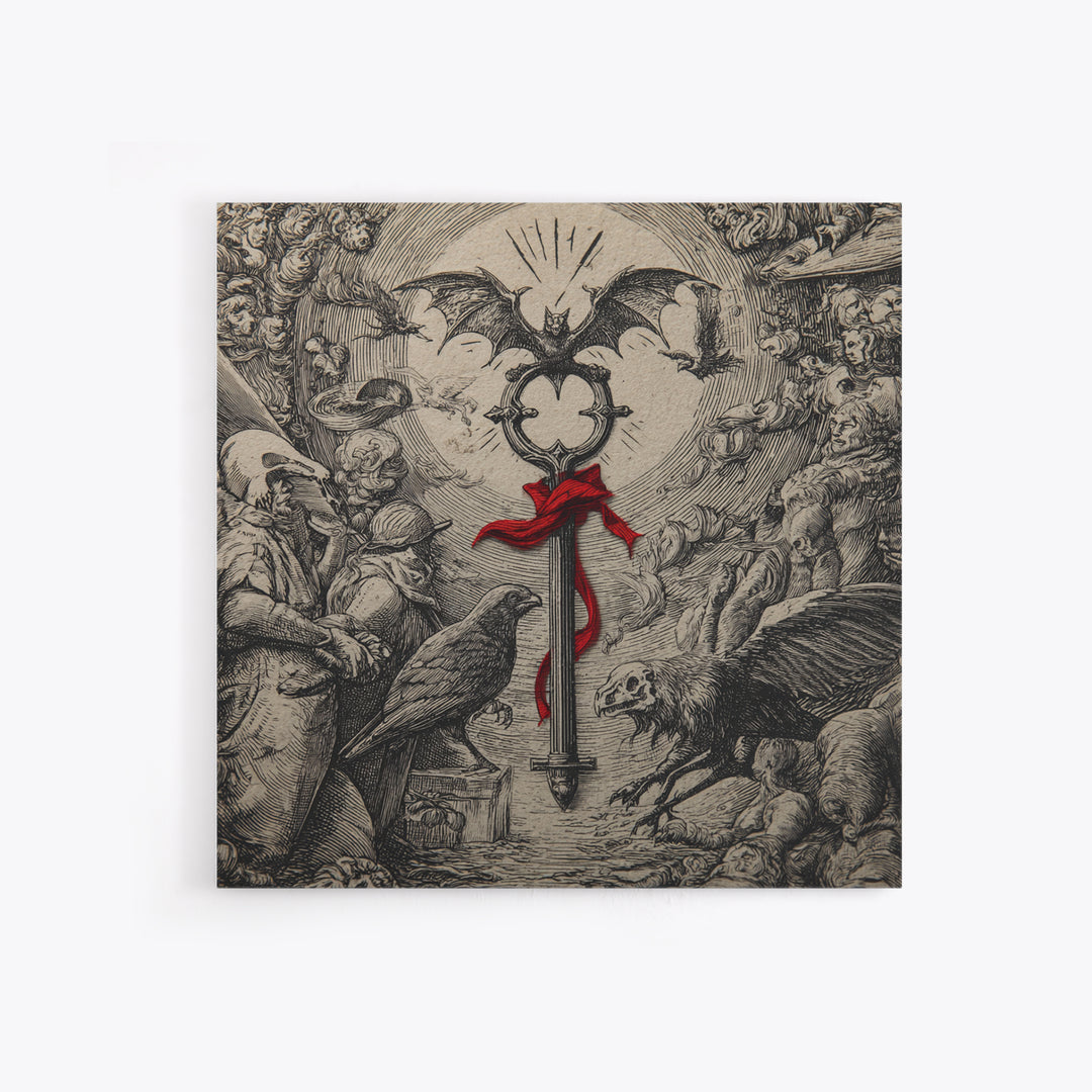 The Coffin Key, Renaissance Engraving Art, Square Wall Art, Dark Halloween Decor, Canvas Print, Halloween Wall Art, Spooky Wall Decor