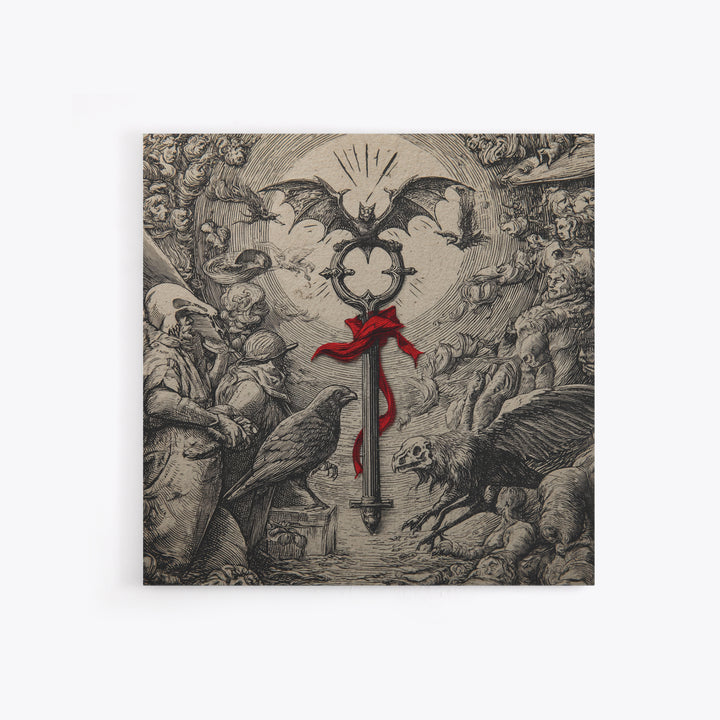 The Coffin Key, Renaissance Engraving Art, Square Wall Art, Dark Halloween Decor, Canvas Print, Halloween Wall Art, Spooky Wall Decor