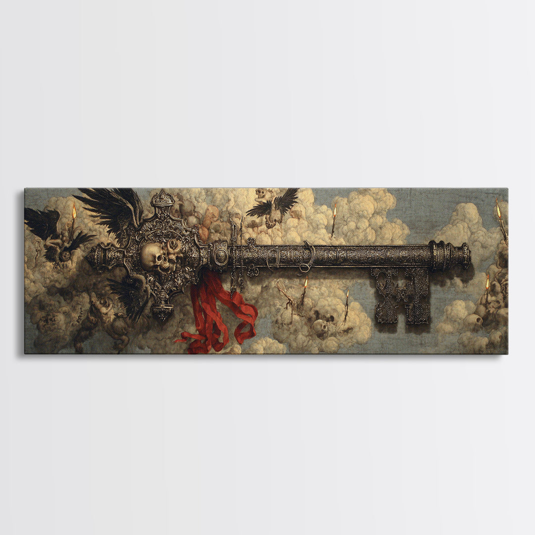The Coffin Key, Visionary Gothic Art, Extra Wide Wall Art, Macabre Wall Art, Framed Canvas Print, Halloween Wall Art