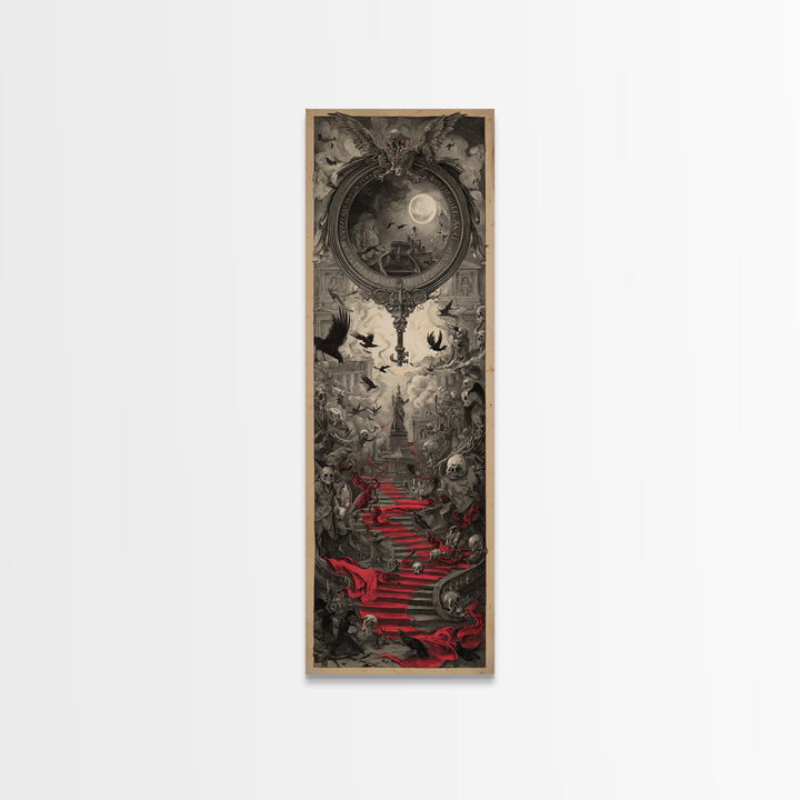 The Coffin Key, Architectural Etching Art, Tall Narrow Wall Art, Dark Halloween Decor, Canvas Print, Halloween Wall Art