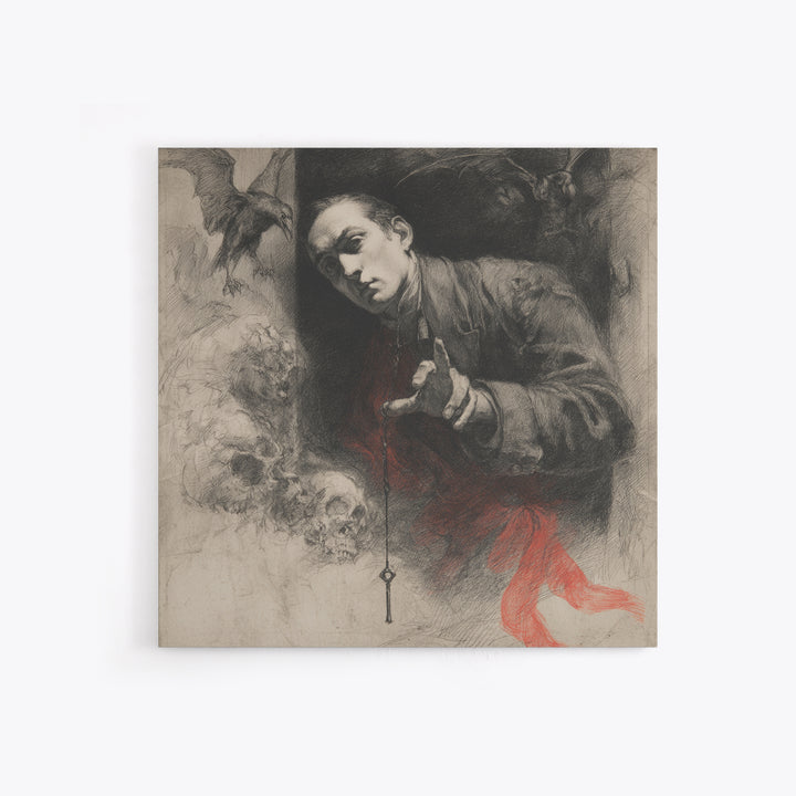 The Coffin Key, Symbolist Dream Art, Square Wall Art, Dark Fantasy Wall Art, Canvas Print, Halloween Wall Art, Dark Fantasy Art