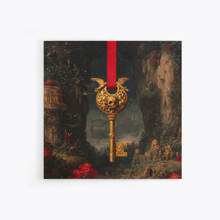 The Coffin Key, Ornate Symbolist Art, Square Wall Art, Gothic Horror Wall Art, Canvas Print, Halloween Wall Art, Seasonal Home Decor