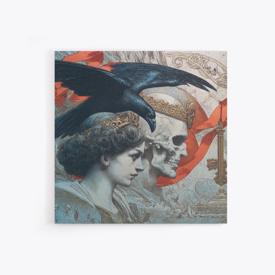 The Coffin Key, Symbolist Death Art, Square Wall Art, Dark Halloween Decor, Framed Canvas Print, Halloween Wall Art