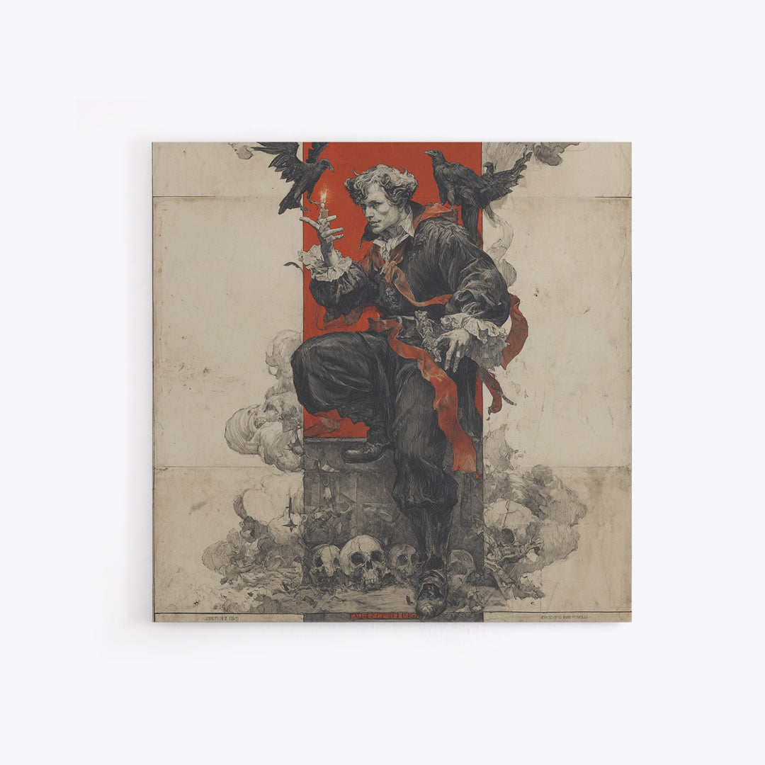 The Coffin Key, Symbolist Etching Art, Square Wall Art, Dark Halloween Decor, Framed Canvas Print, Halloween Wall Art, Statement Wall Art